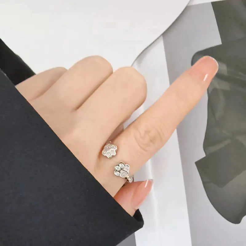 Cute Open-End Cat Footprints Ring