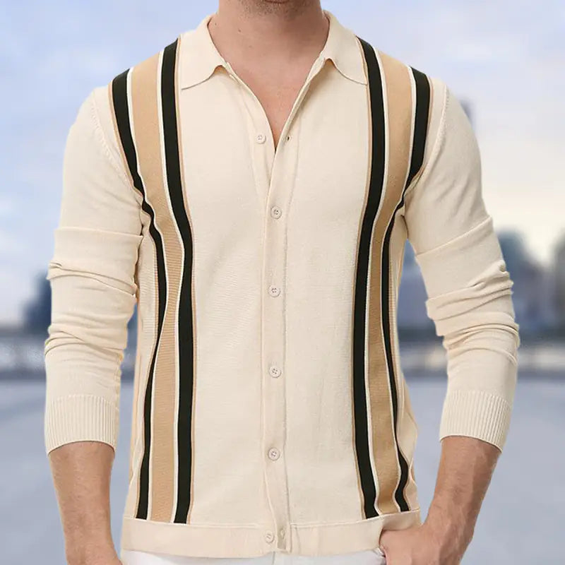 Men's Spring Thin Knitted Striped Shirt