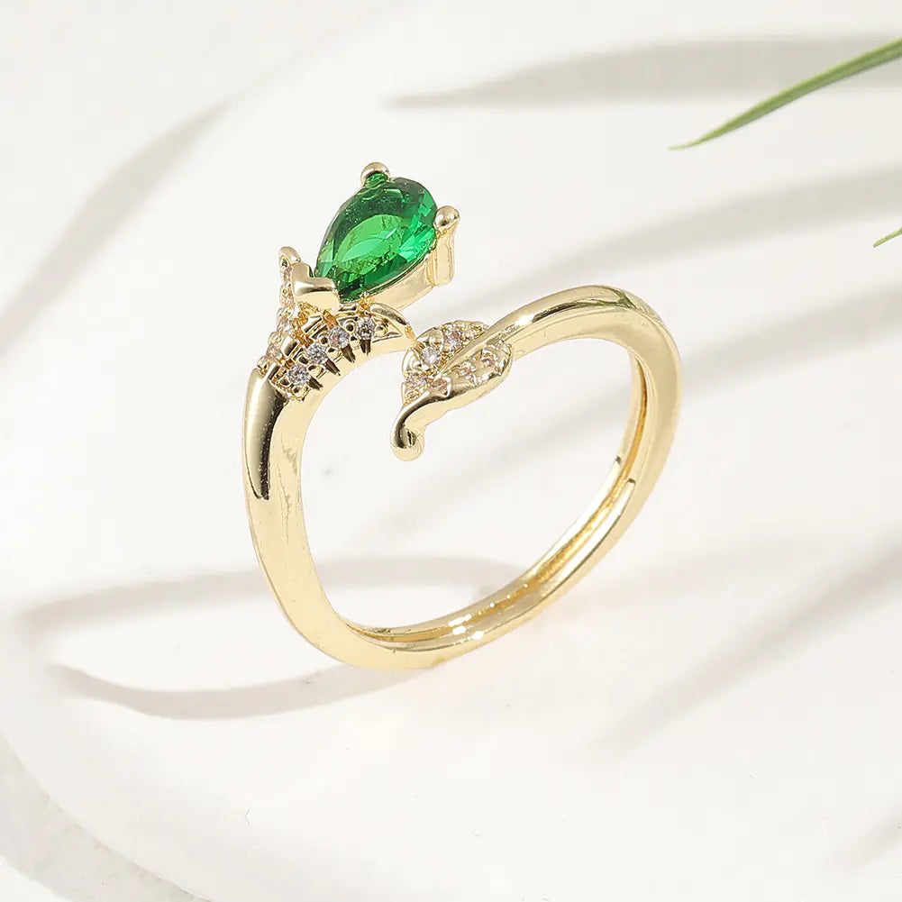 Copper Plated Gold Inlaid Zircon Fashion Ring