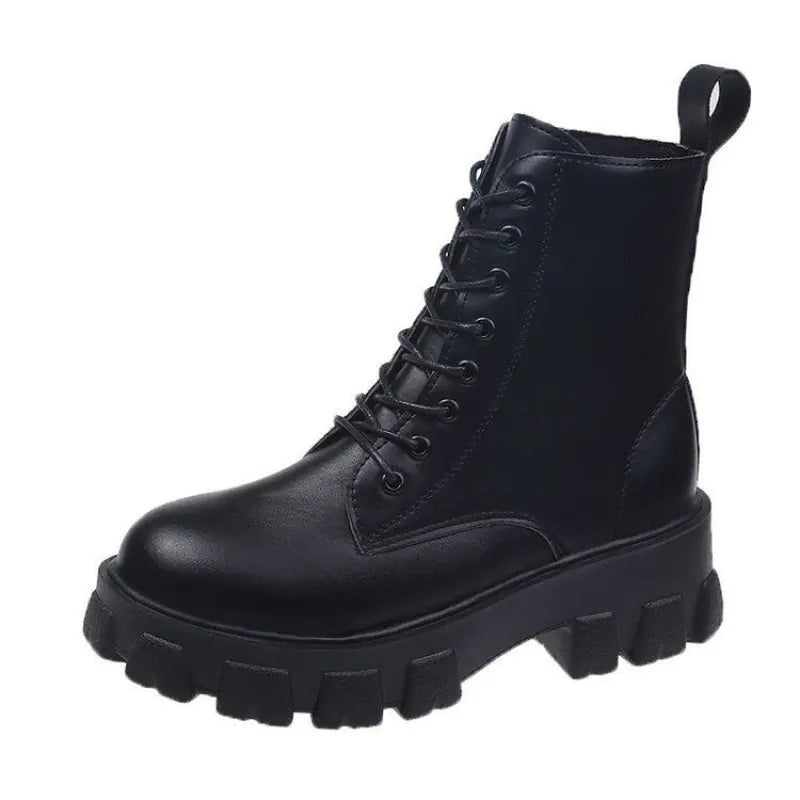 British Style Patent Leather Lace-up Motorcycle Boots