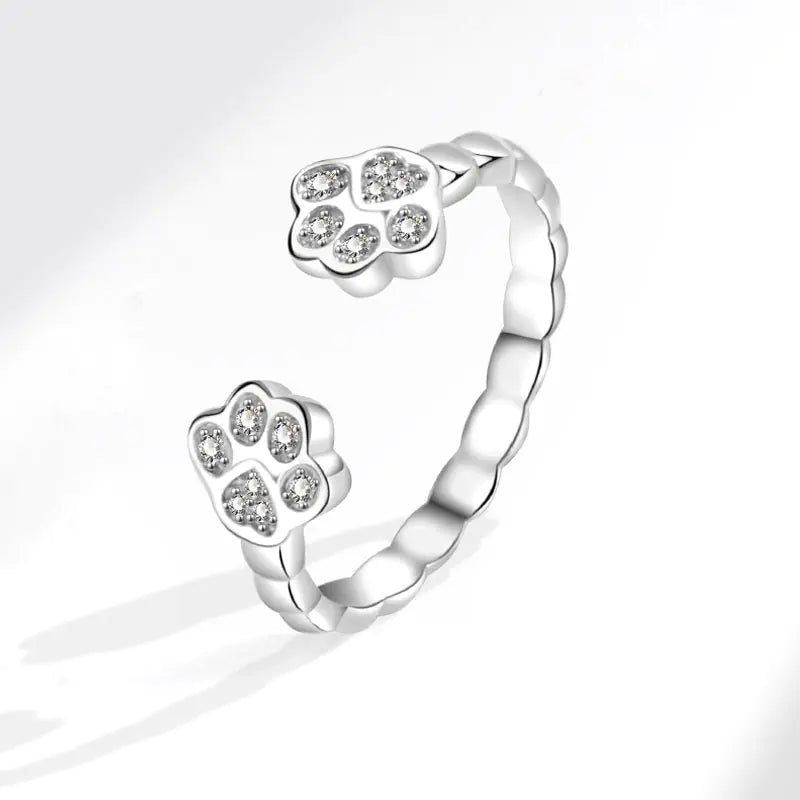 Cute Open-End Cat Footprints Ring