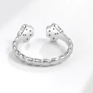 Cute Open-End Cat Footprints Ring