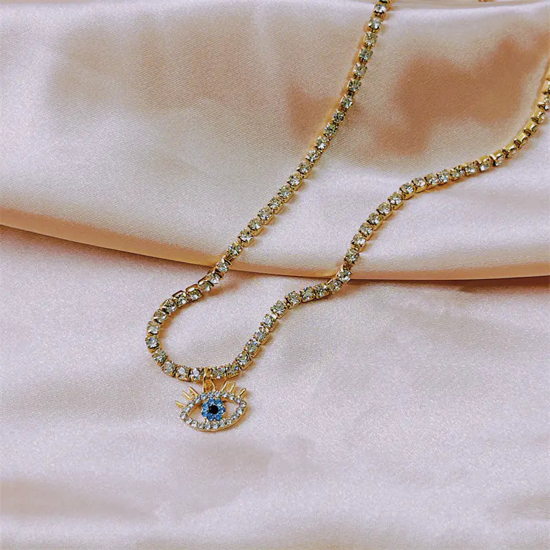 Vintage Devil Eye Rhinestone Choker Necklace for Women