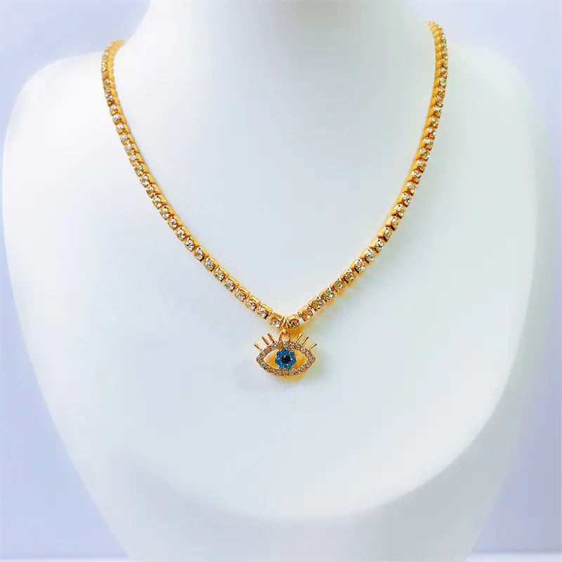 Vintage Devil Eye Rhinestone Choker Necklace for Women
