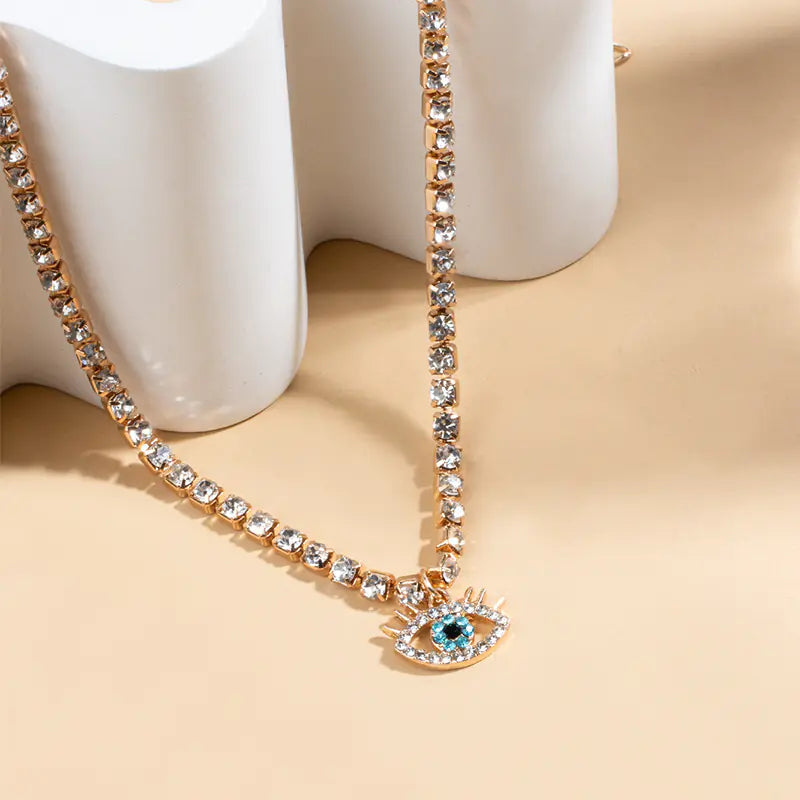 Vintage Devil Eye Rhinestone Choker Necklace for Women